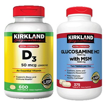 Kirkland Signature Vitamin D3 50 mcg or Glucosamine with MSM, 375 Tablets