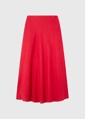 Red Linen Midi Skirt