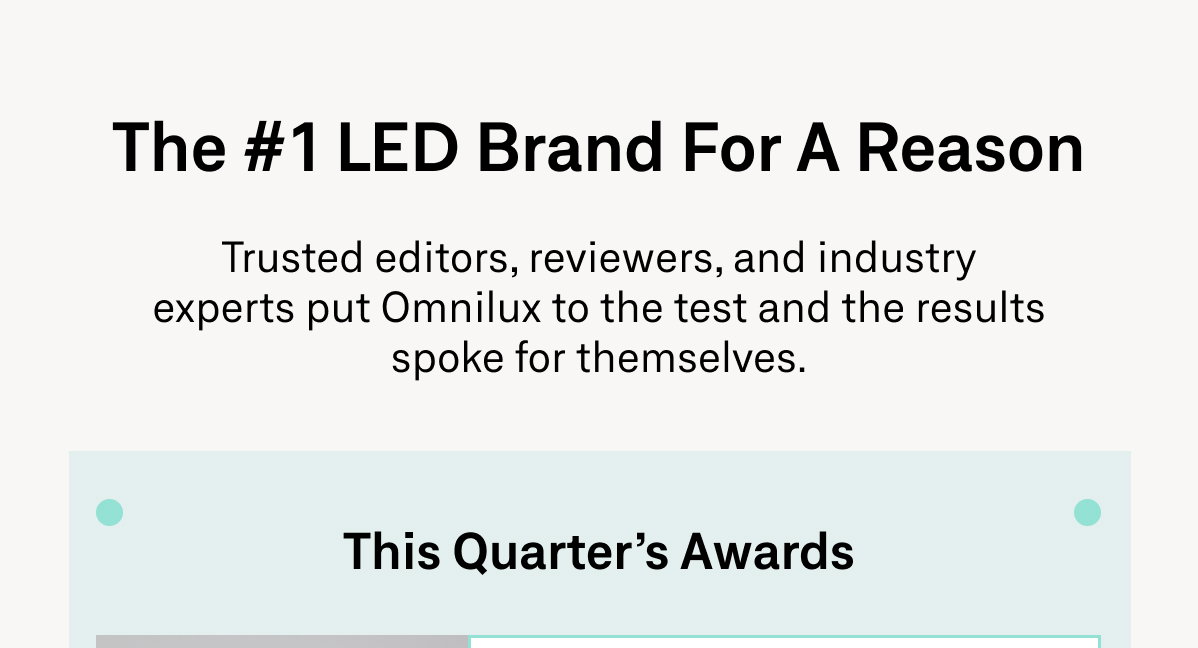 Q2 2026 press and awards for Contour Face, Omnilux Men, Omnilux Clear, and Eye Brightener. 