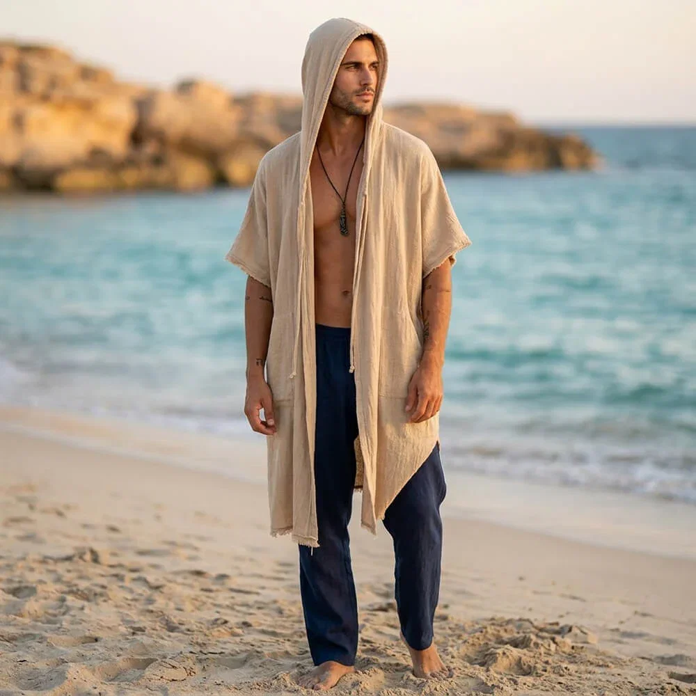 Image of Casual Sun-Protection Cardigan Beach Loose Hooded Robe