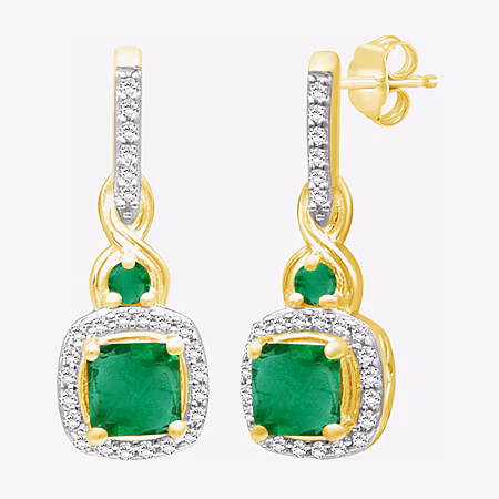 Image of Womens Gemstone & 1/6 CT. T.W. Natural Diamond 10K Gold Drop Earrings
