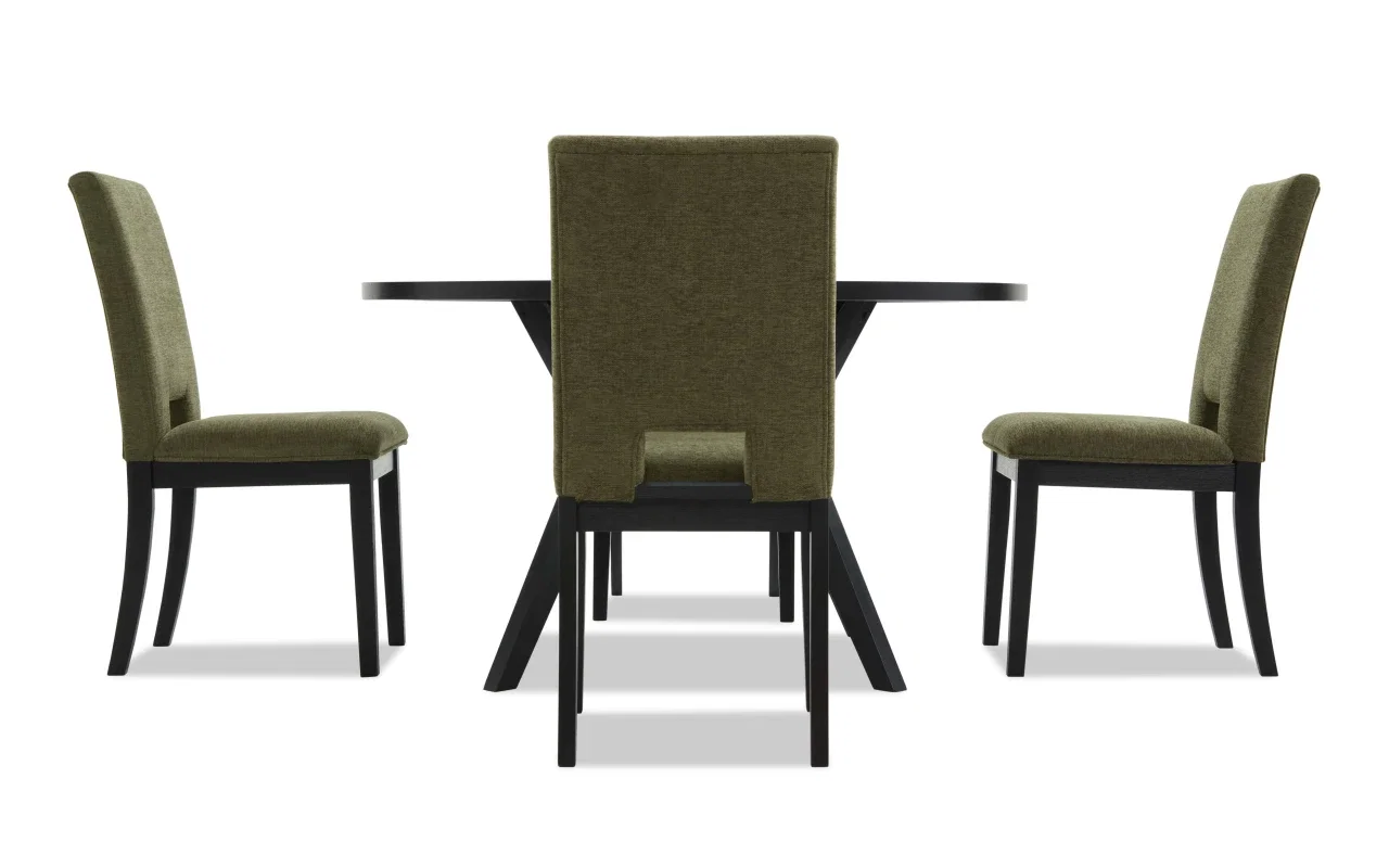 Aria 5 Piece Black & Green Upholstered Round Dining Set
