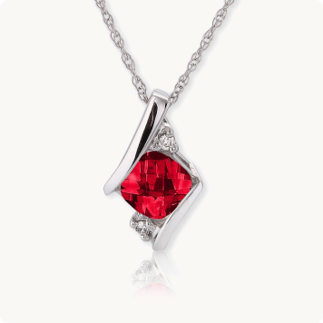 Created Ruby & Diamond Pendant 10k White Gold