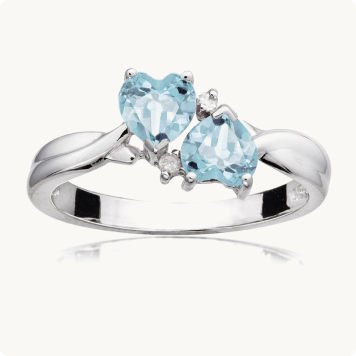 Aquamarine Double Heart Diamond Ring in Sterling Silver
