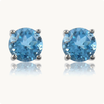 Aquamarine Brilliant-Cut Stud Earrings in 10k White Gold