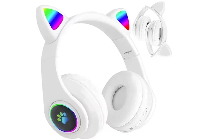 Trådlösa hörlurar med kattöron, Bluetooth och LED-belysning