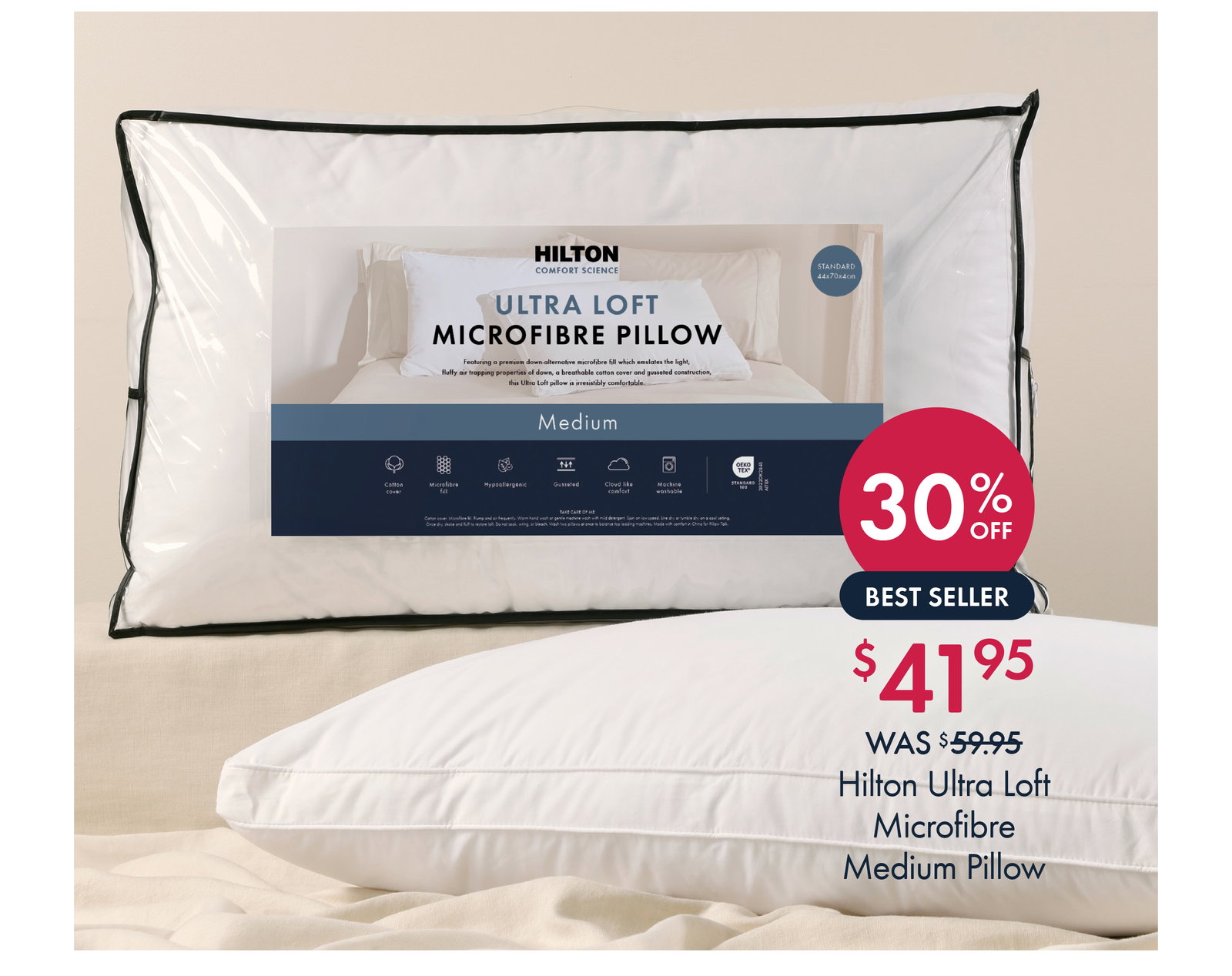 Hilton Ultra Loft Microfibre Medium Pillow