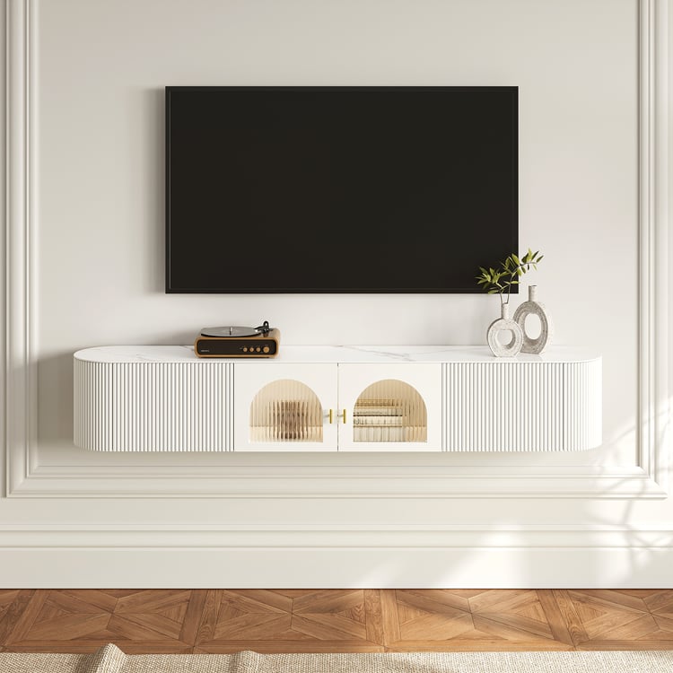 70.8" White Sintered Stone Floating Wall-Mounted TV Stand