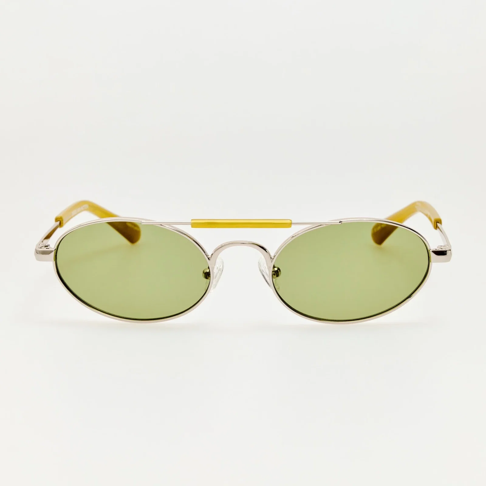 Image of Oval Sunglasses in Silver and Green