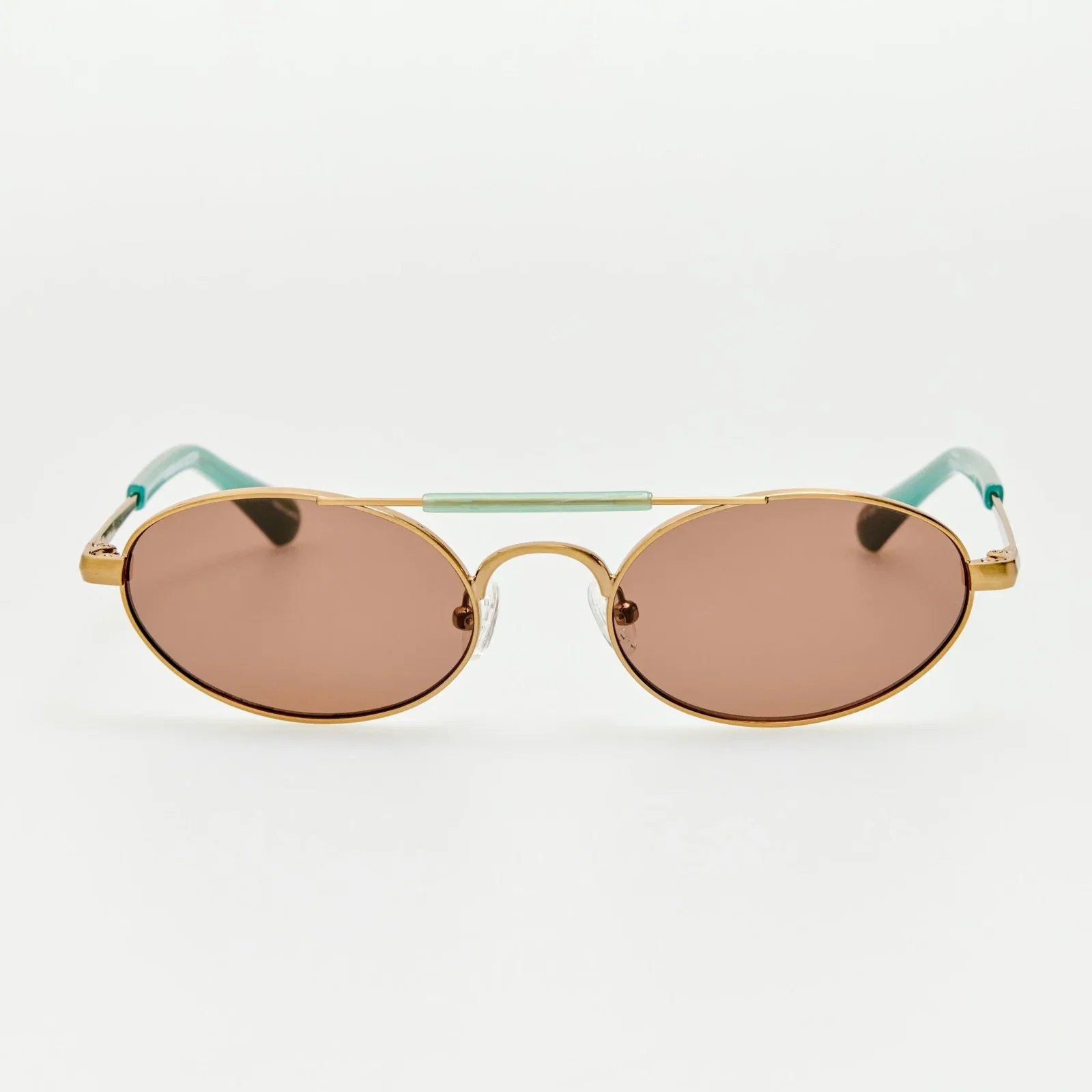Image of Oval Sunglasses in Gold and Blue