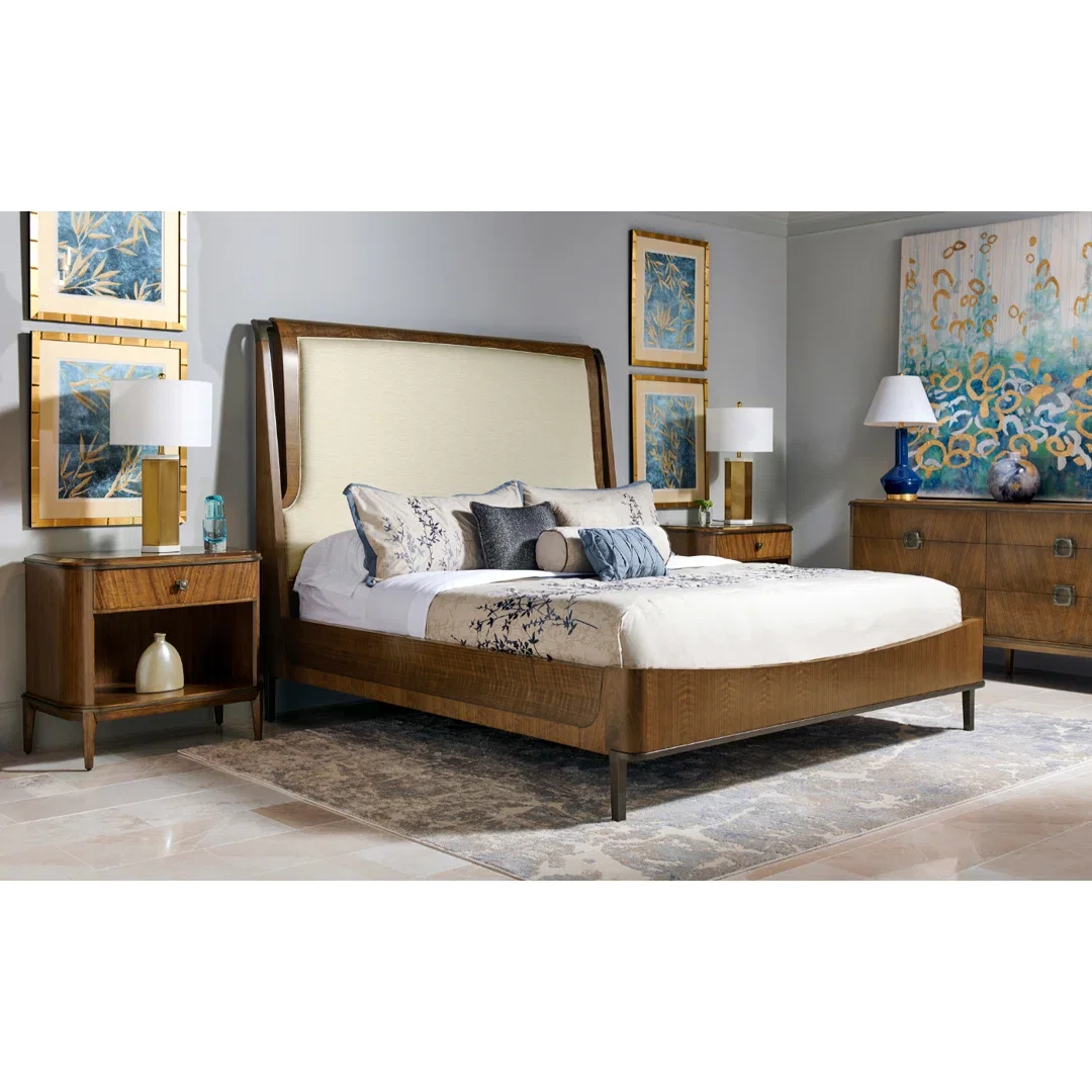 Toulouse King Solid Wood and Upholstered Low Profile Platform Bed