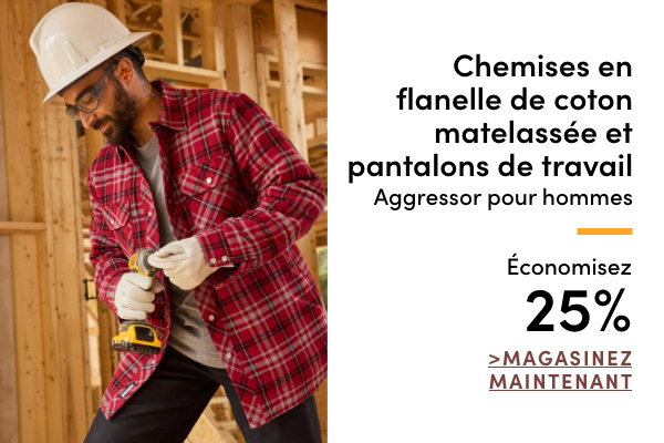 Chemises en flanelle de coton matelassée et pantalons de travail Aggressor pour hommes économisez 25%