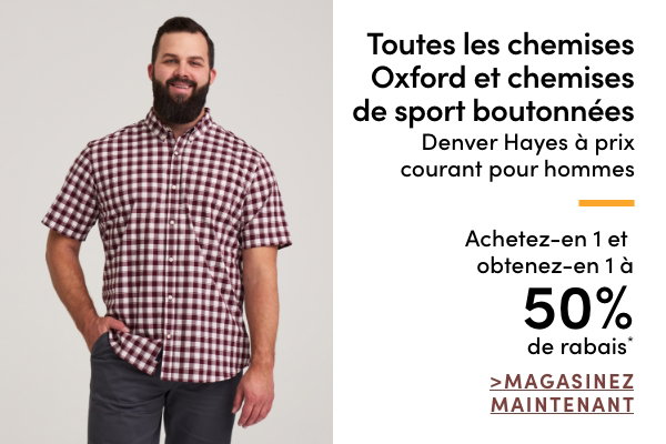 Toutes les chemises Oxford et chemises de sport boutonnées Denver Hayes à prix courant pour hommes achetez-en 1 et obtenez-en 1 à 50% de rabais*