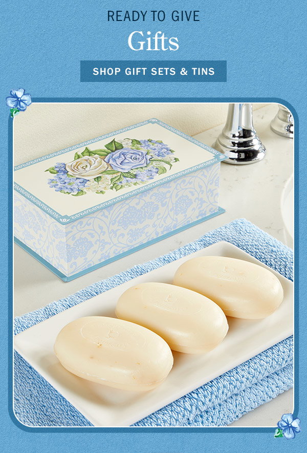 Ready To Give Gifts. Shop Gift Sets & Tins. Victorian Rose Tin With Oatmeal Almond Soap