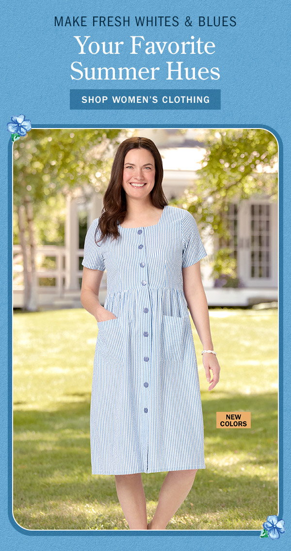 Make Fresh Whites & Blues Your Favorite Summer Hues. Shop Women's Clothing. New Colors: Short-Sleeve Seersucker Cotton Dress