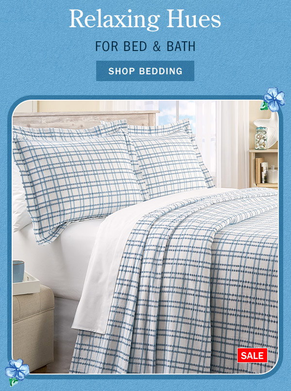 Relaxing Hues for Bed & Bath. Shop Bedding. Sale: Windowpane Seersucker Cotton Bedspread or Pillow Sham
