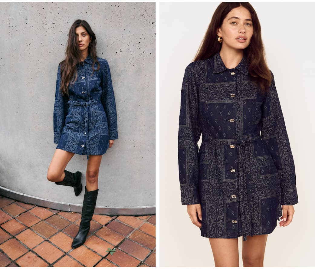 Paisley Jacquard Denim Shirt Dress