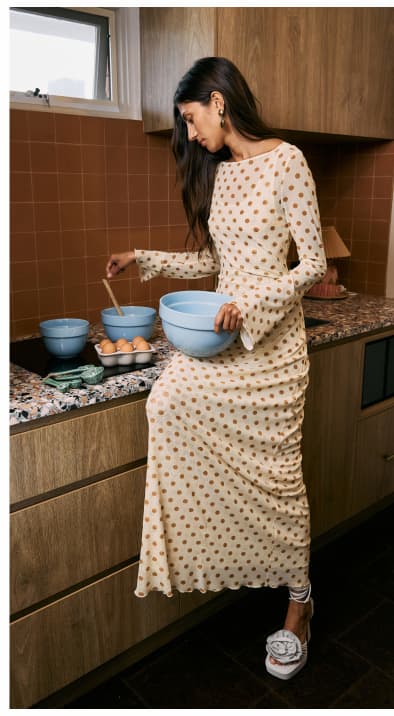 Butter Yellow Polka Dot Midi Dress