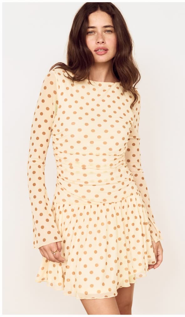 Butter Yellow Polka Dot Mini Dress with Drop Waist