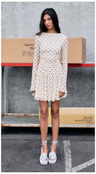 Butter Yellow Polka Dot Mini Dress with Drop Waist