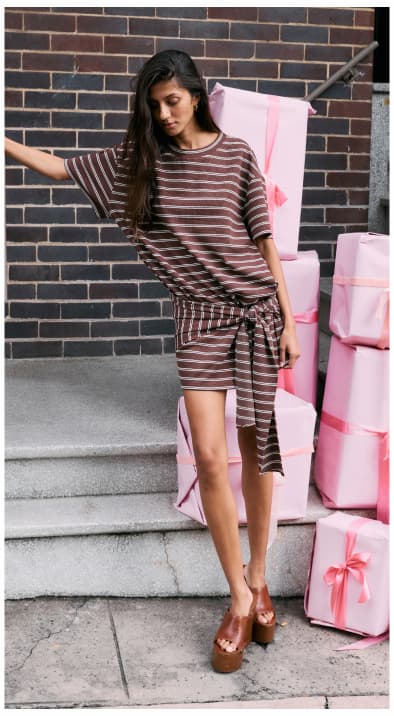 Striped Tie Waist Jersey Mini Dress
