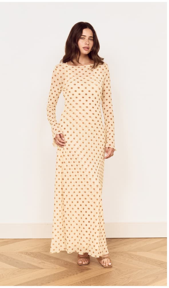 Butter Yellow Polka Dot Midi Dress