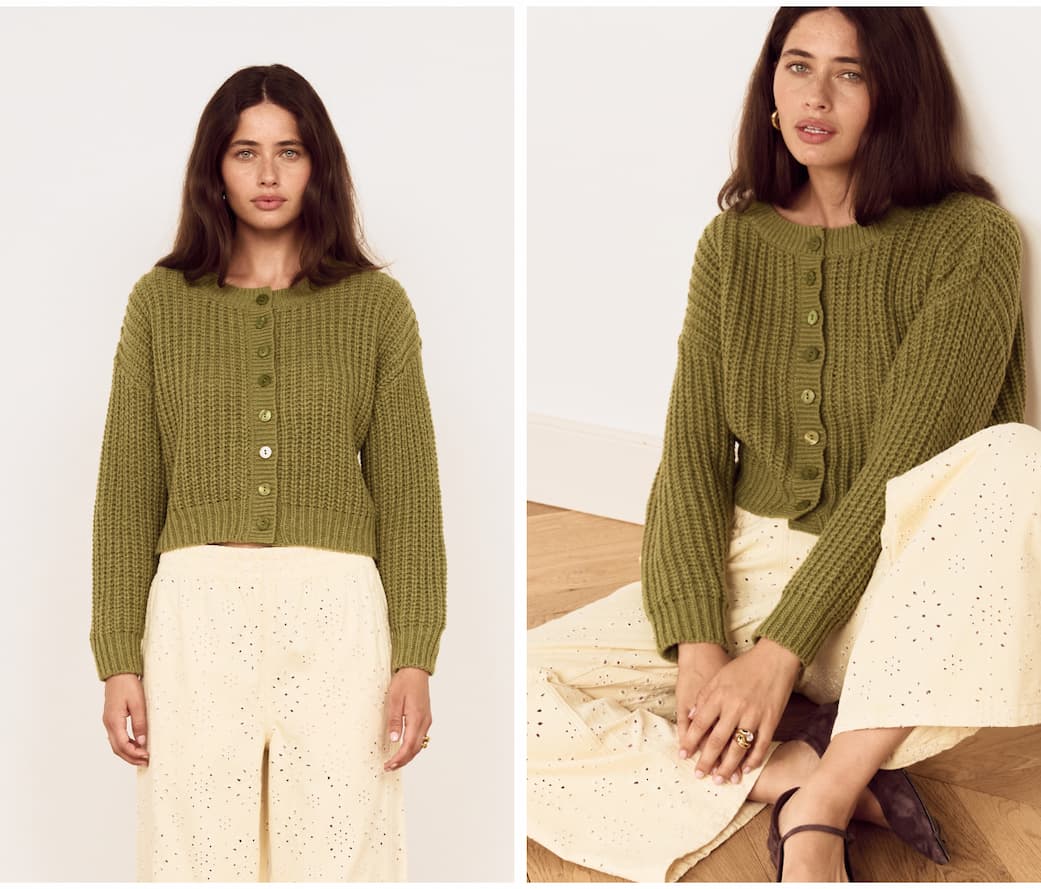 Green Cable Knit Cropped Cardigan