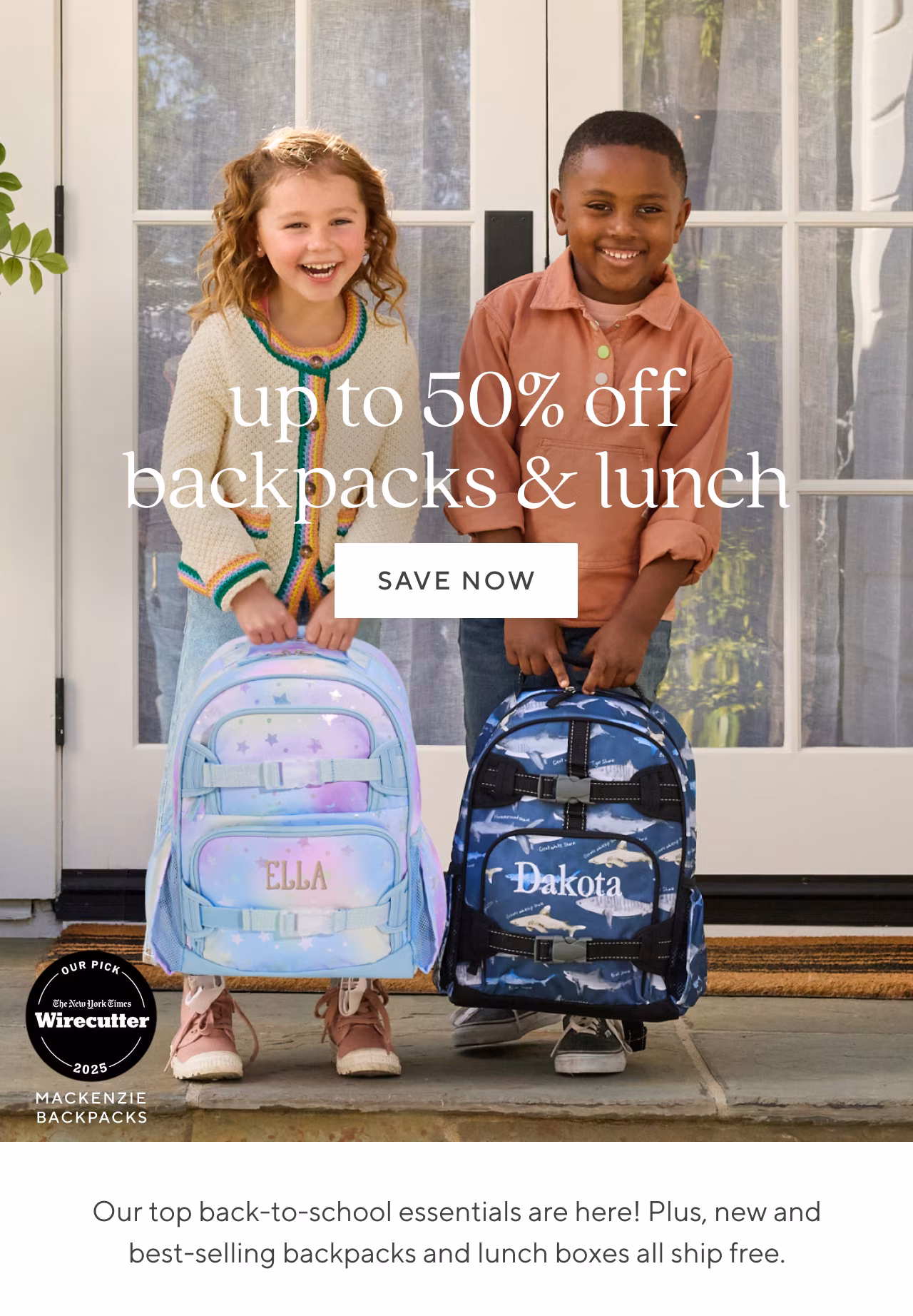 up to 50% off backpacks & lunch