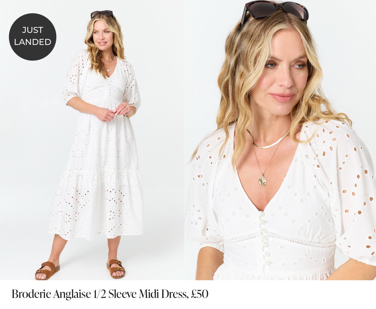 Broderie Anglaise 1/2 Sleeve Midi Dress | Shop Now