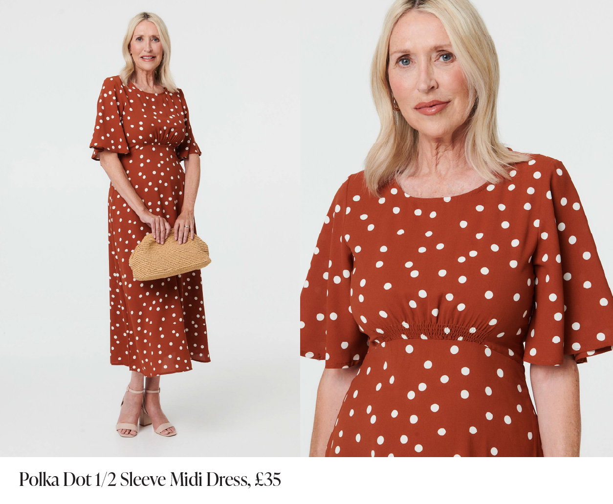 Polka Dot 1/2 Sleeve Midi Dress  | Shop Now