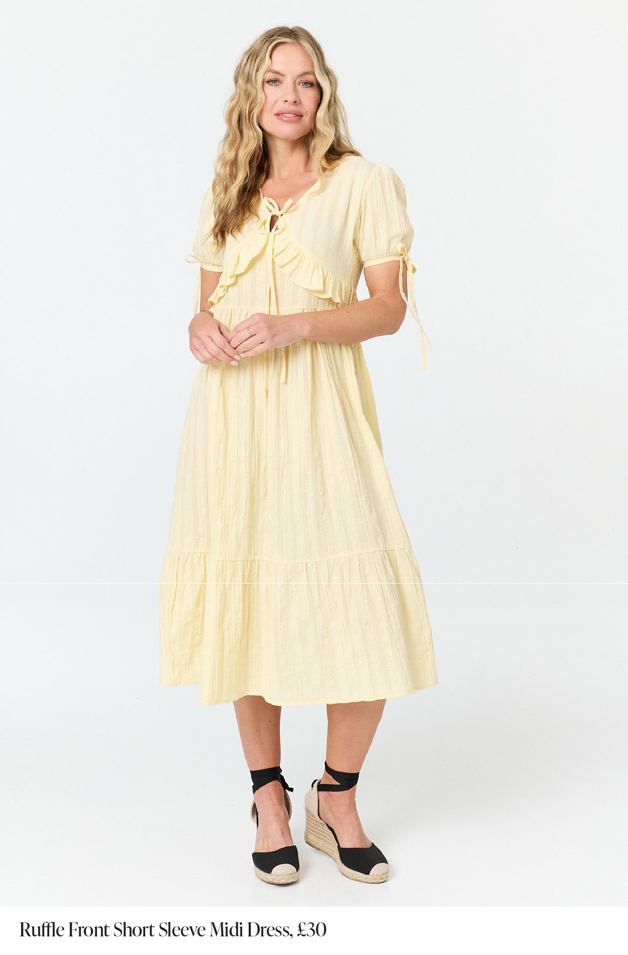 Ruffle Front Short Sleeve Midi Dress | Shop Now