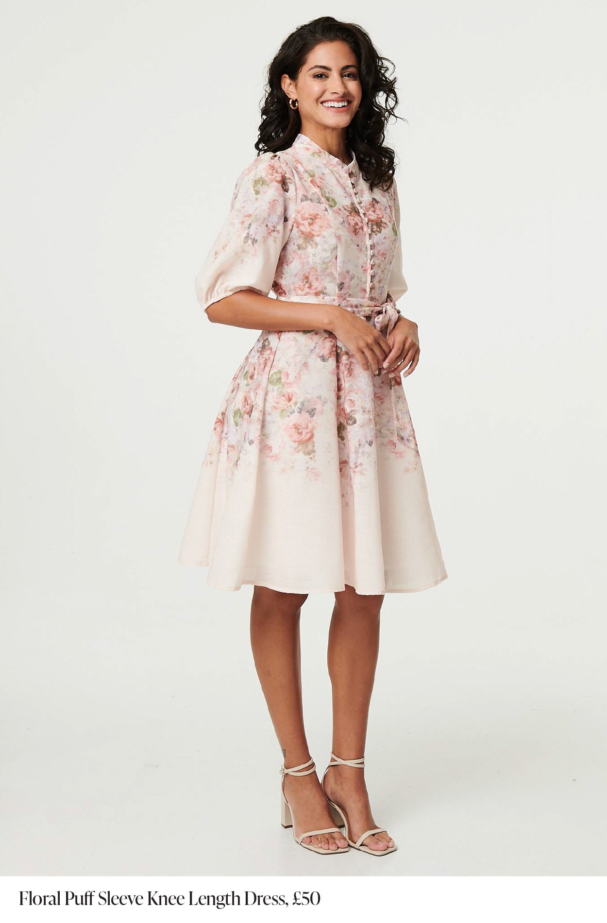 Floral Puff Sleeve Knee Length Dress | Shop Now