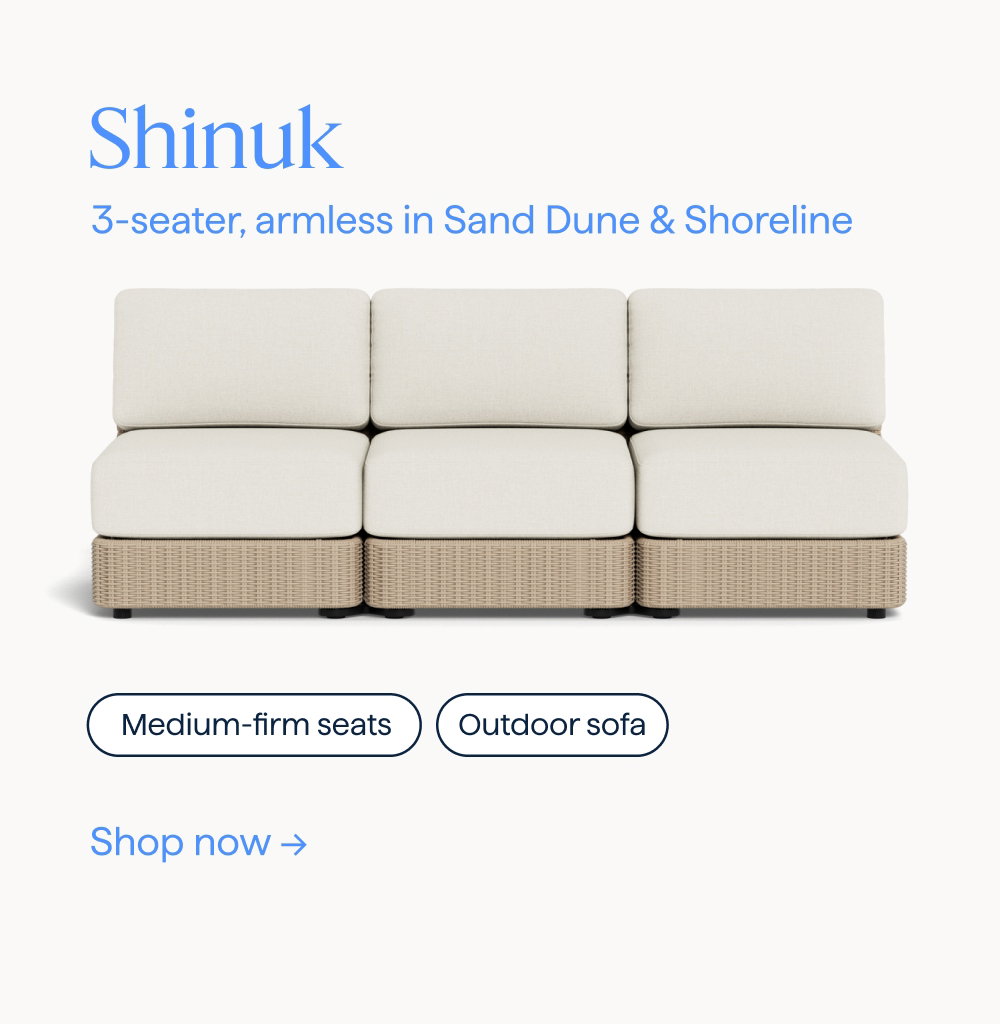 Shinuk. 3-seater, armless in Sand Dune & Shoreline. Medium-firm seats | Outdoor sofa. Shop now.
