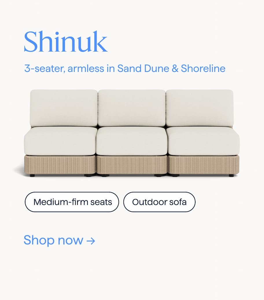 Shinuk. 3-seater, armless in Sand Dune & Shoreline. Medium-firm seats | Outdoor sofa. Shop now.