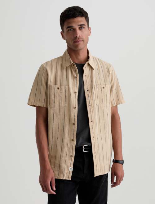  Mason Short Sleeve Work Shirt in Natural/Black Stripe