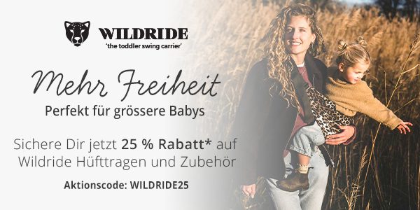 Mehr Freiheit... Perfekt für grössere Babys - Aktionscode: WILDRIDE25  - Sichere Dir jetzt 25 % Rabatt* auf Wildride Hüfttragen und Zubehör →