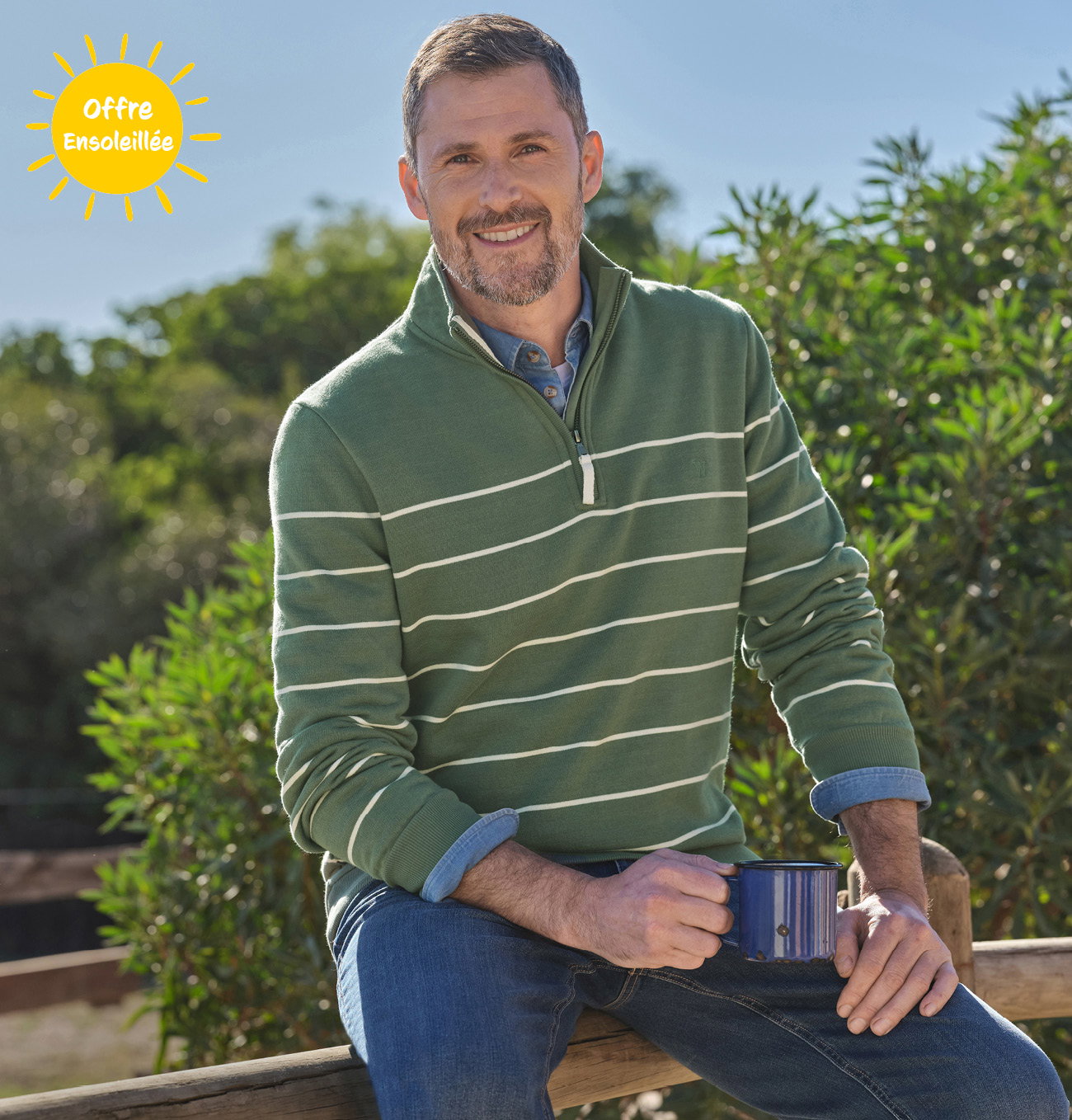 Sweat-shirt à col zippé - Homme - Coton bio