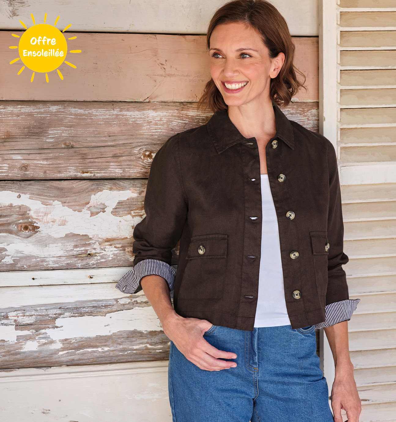 Veste légère en lin à col - Femme - 100 % lin