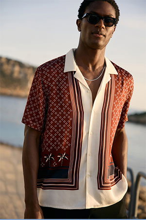 Geo Palm Border Short Sleeve Resort Shirt