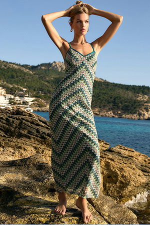 Crochet Chevron V-Neck Maxi Sheath Dress