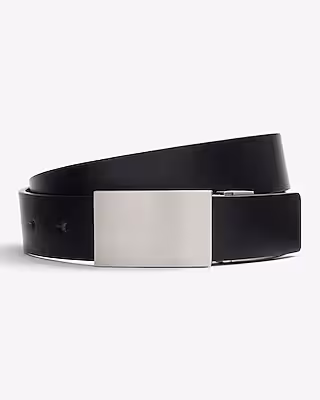 Leather Black and Brown Reversible Silver Plaque Belt