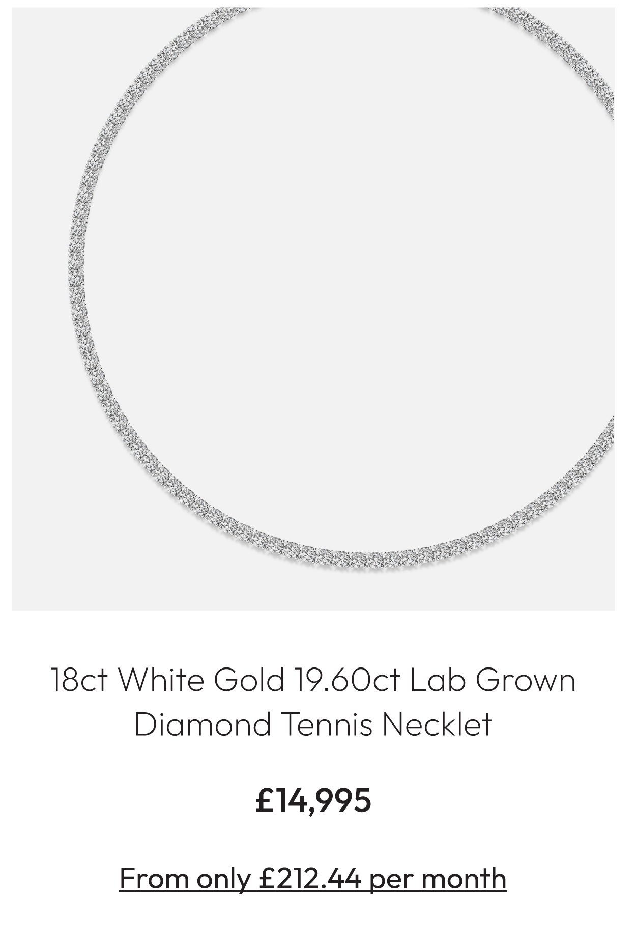 18ct White Gold Round Brilliant 19.60ct Lab Grown Diamond Tennis Necklet