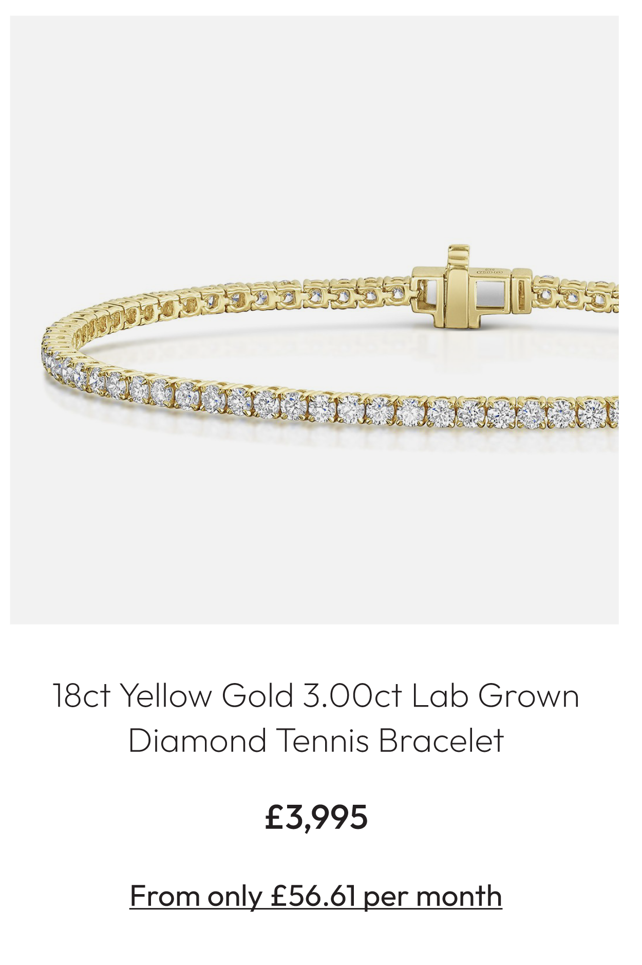 18ct Yellow Gold Round Brilliant 3.00ct Lab Grown Diamond 4 Claw Tennis Bracelet