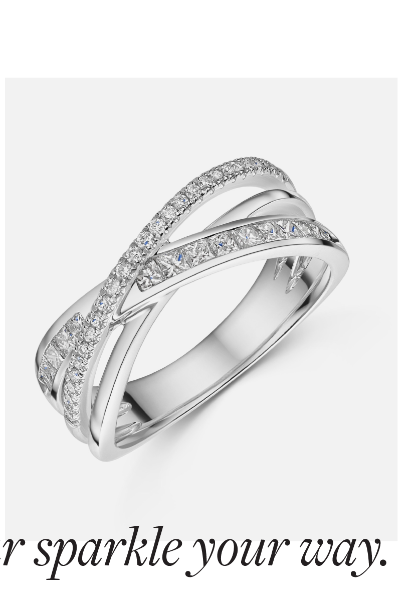 Platinum Mixed Cut 0.50ct Diamond Set Crossover Fancy Band