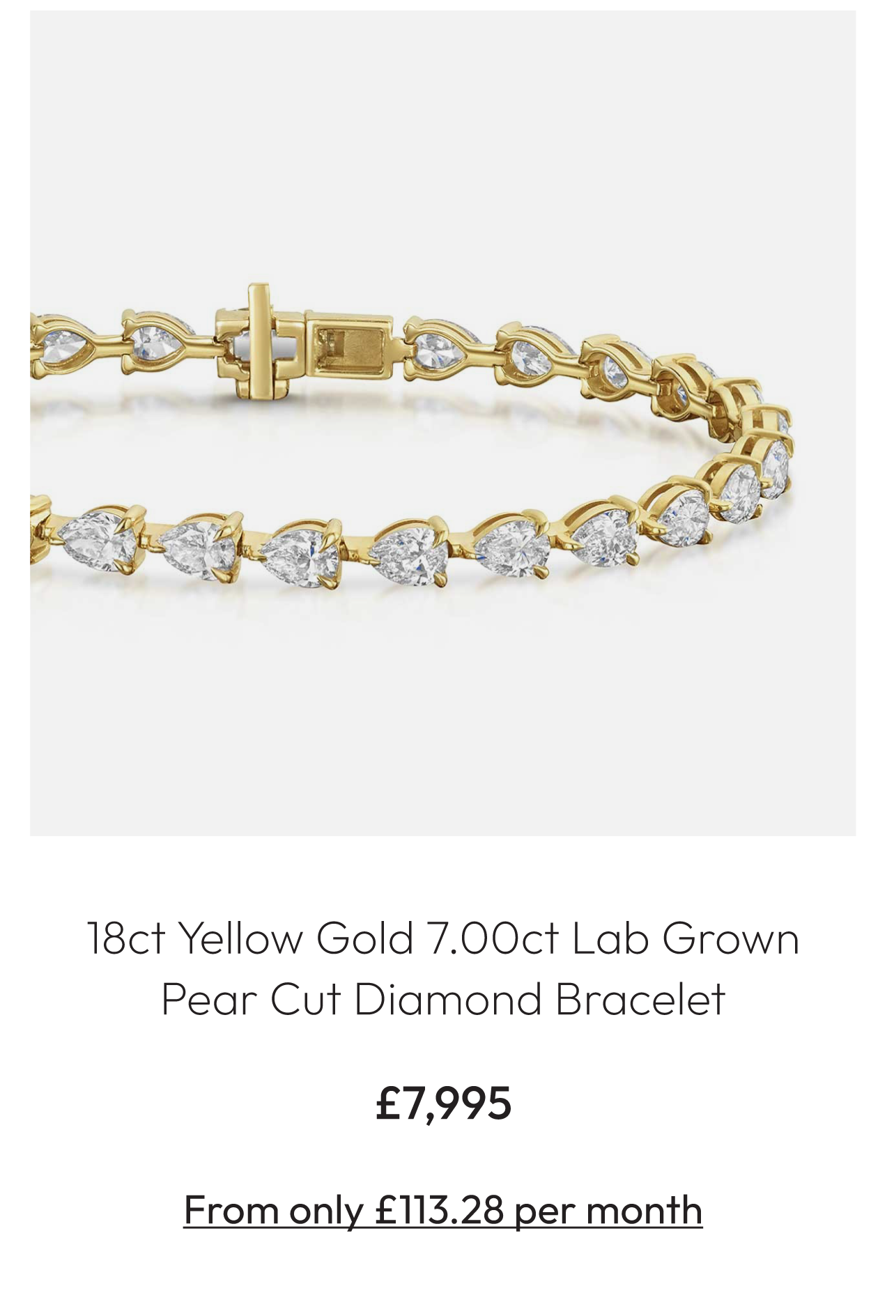 18ct Yellow Gold 7.00ct Lab Grown Pear Cut Diamond Bracelet