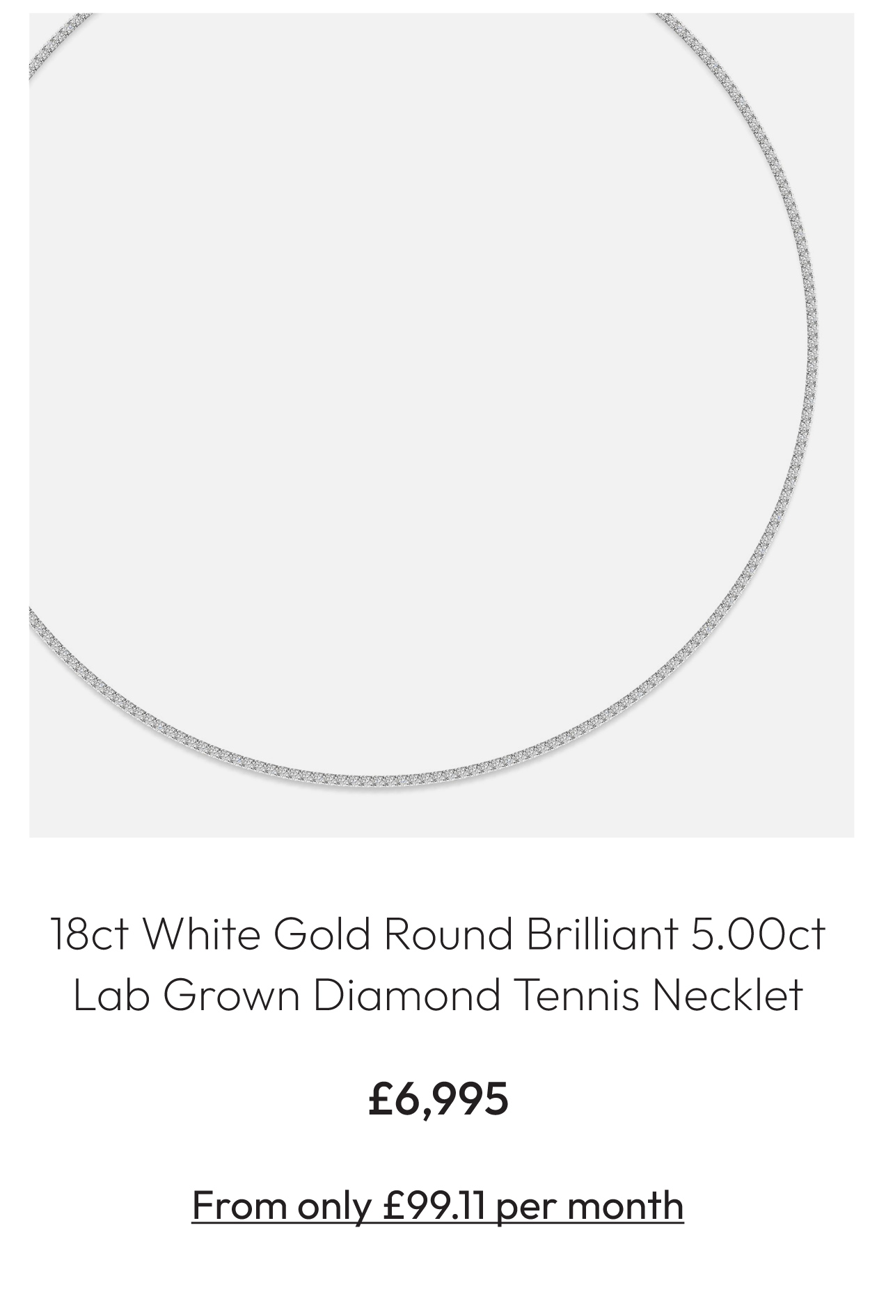 18ct White Gold Round Brilliant 5.00ct Lab Grown Diamond Tennis Necklet