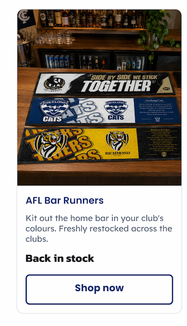 Three AFL Bar Runners Laid On Top of A Home Bar