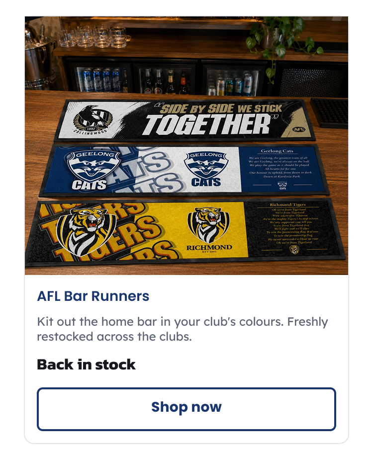 Three AFL Bar Runners Laid On Top of A Home Bar