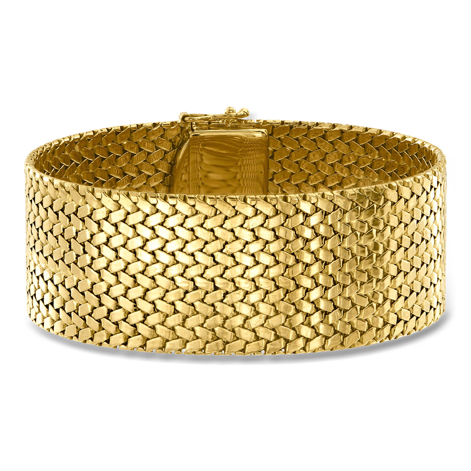 Image of C. 1980 Vintage 18kt Yellow Gold Woven Mesh Wide Cuff Bracelet