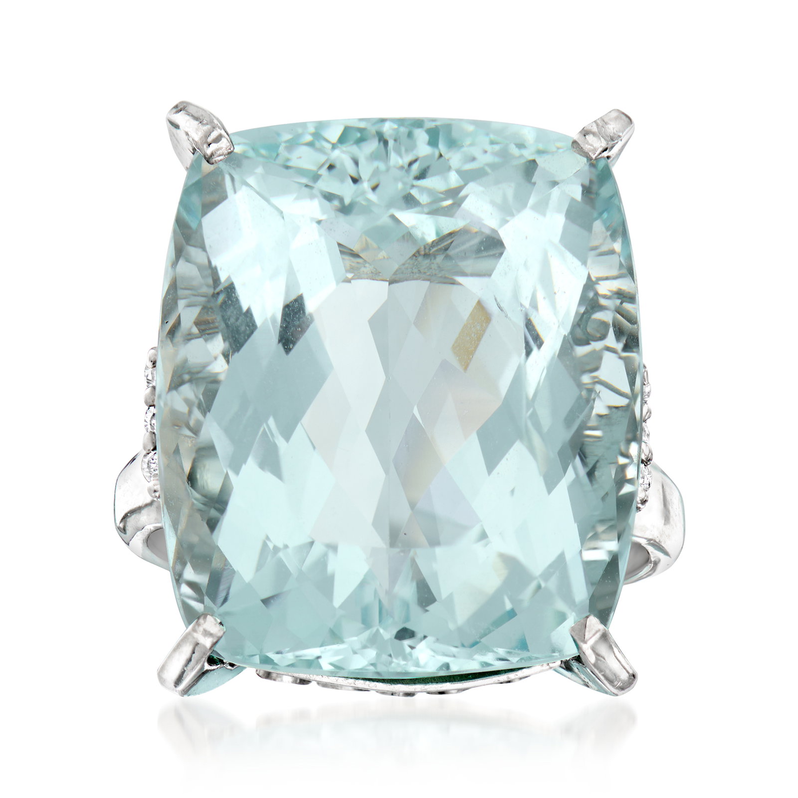 Image of C. 2000 Vintage 26.38 Carat Aquamarine Cocktail Ring with Diamonds in Platinum